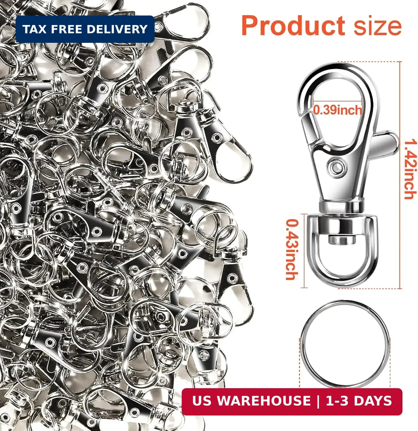 LEOBRO 60PCS Lobster Claw Clasps and Key Rings, 30PCS Keychains Clips and 30PCS