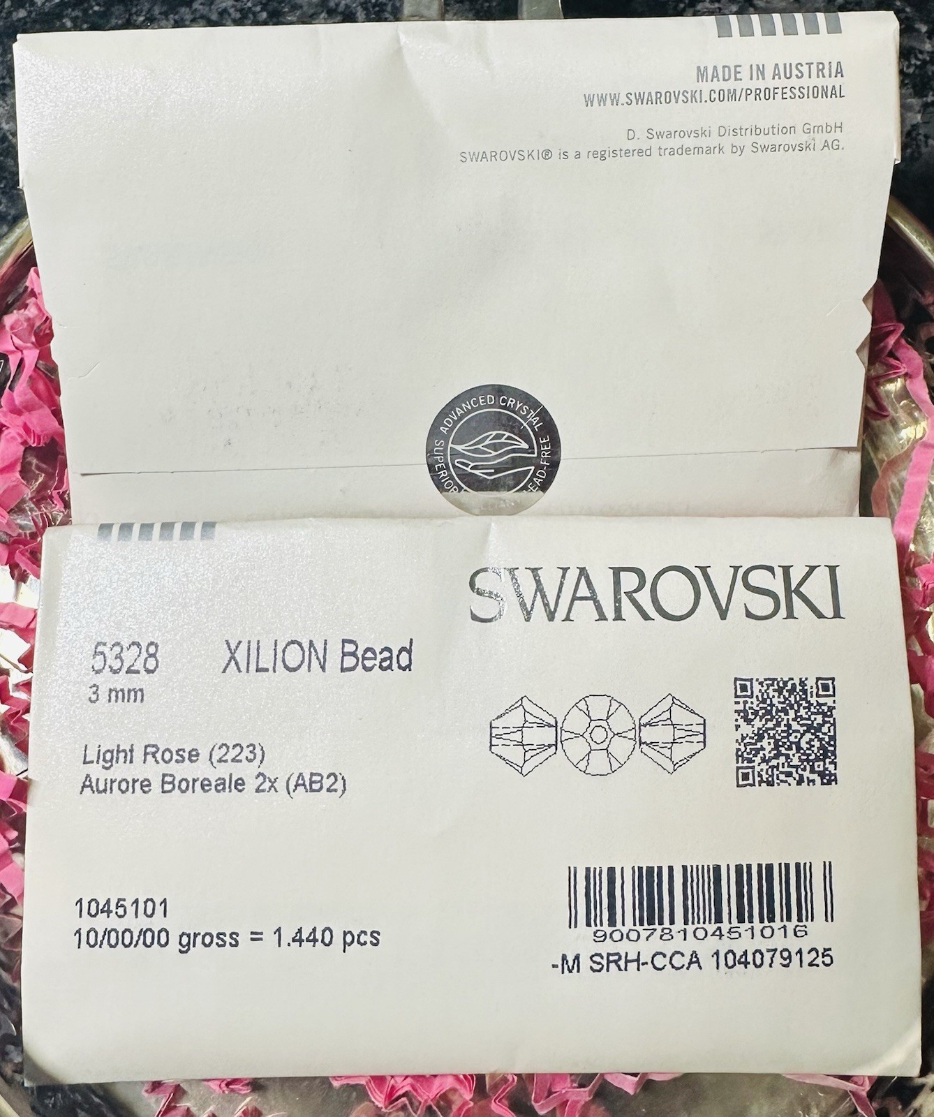 Swarovski 5328 3mm Light Rose AB 2X sealed Pack 1440 Pcs from Austria.