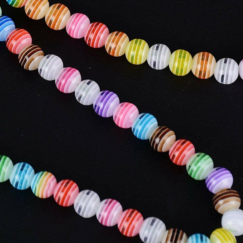 50 Striped Beads 8mm Acrylic Wholesale Bulk Rainbow Colors Assorted Lot Jewelry