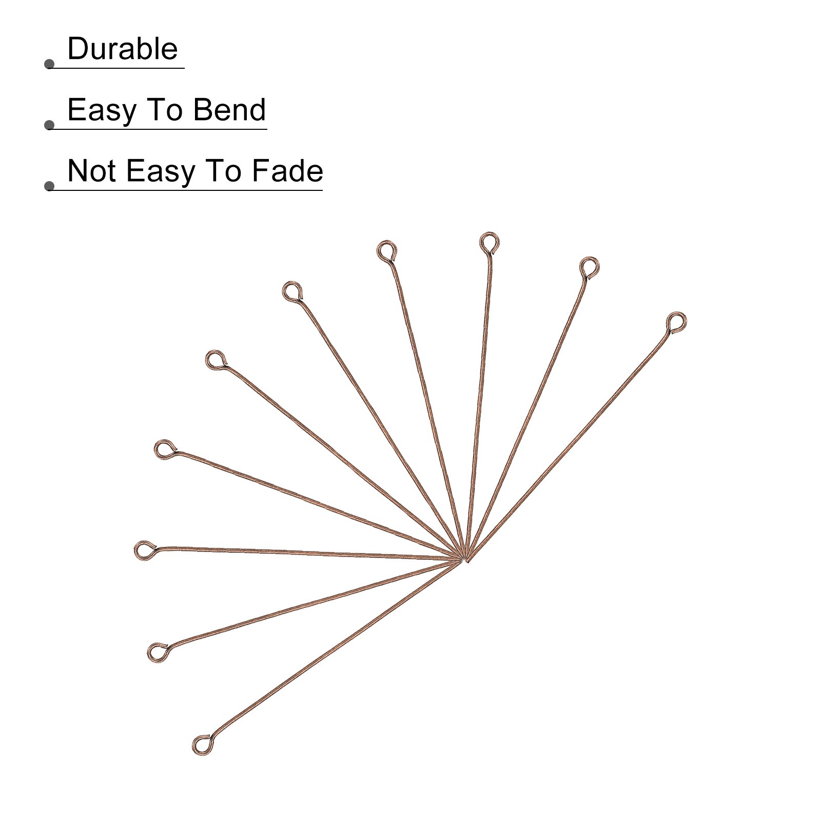500Pcs Eye Pins Jewelry Findings Eye Pins 50mm Iron Eye Pins Red Copper