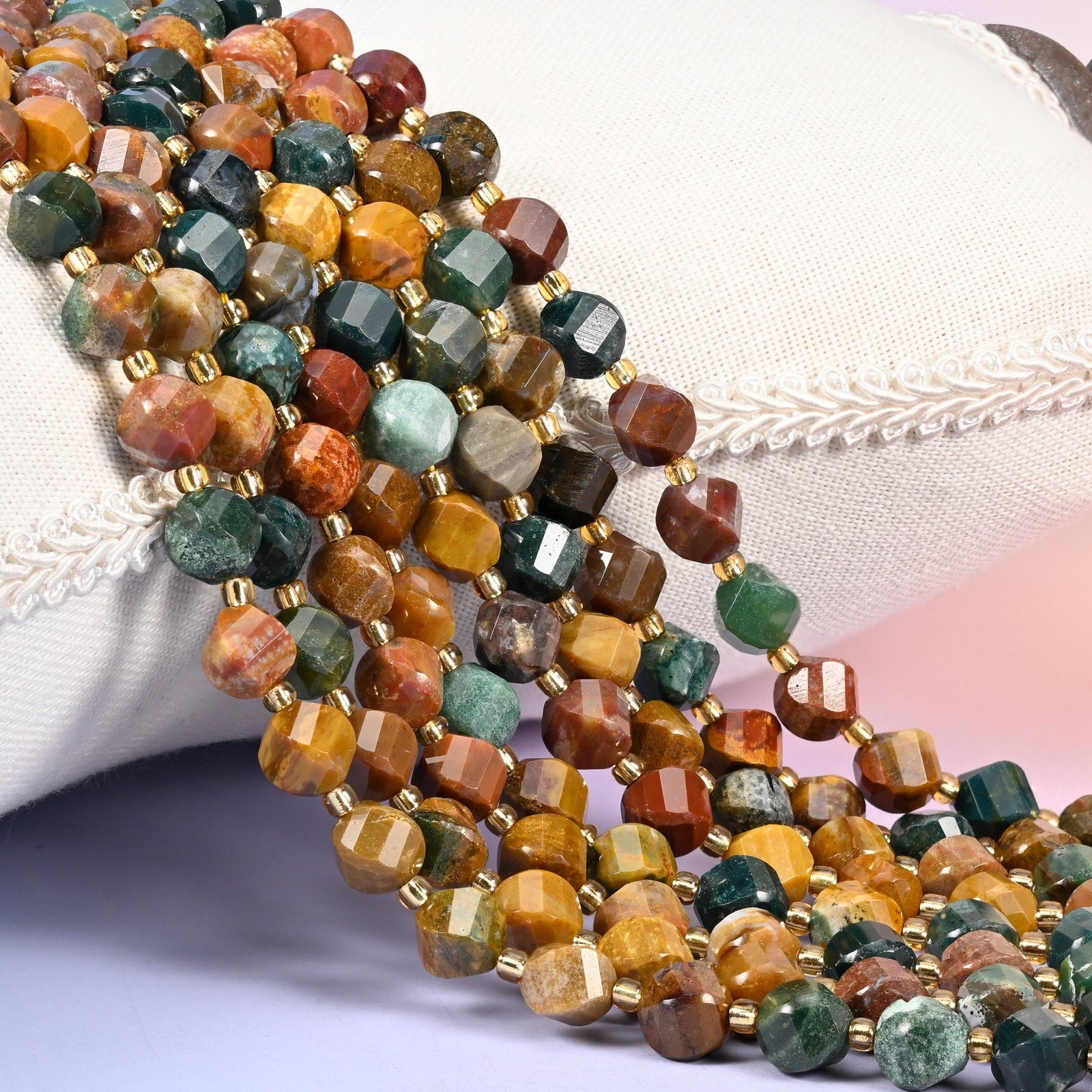 Ocean Agate Faceted Spiral Twist Beads: Size 8mm 10mm, Jewelry Making