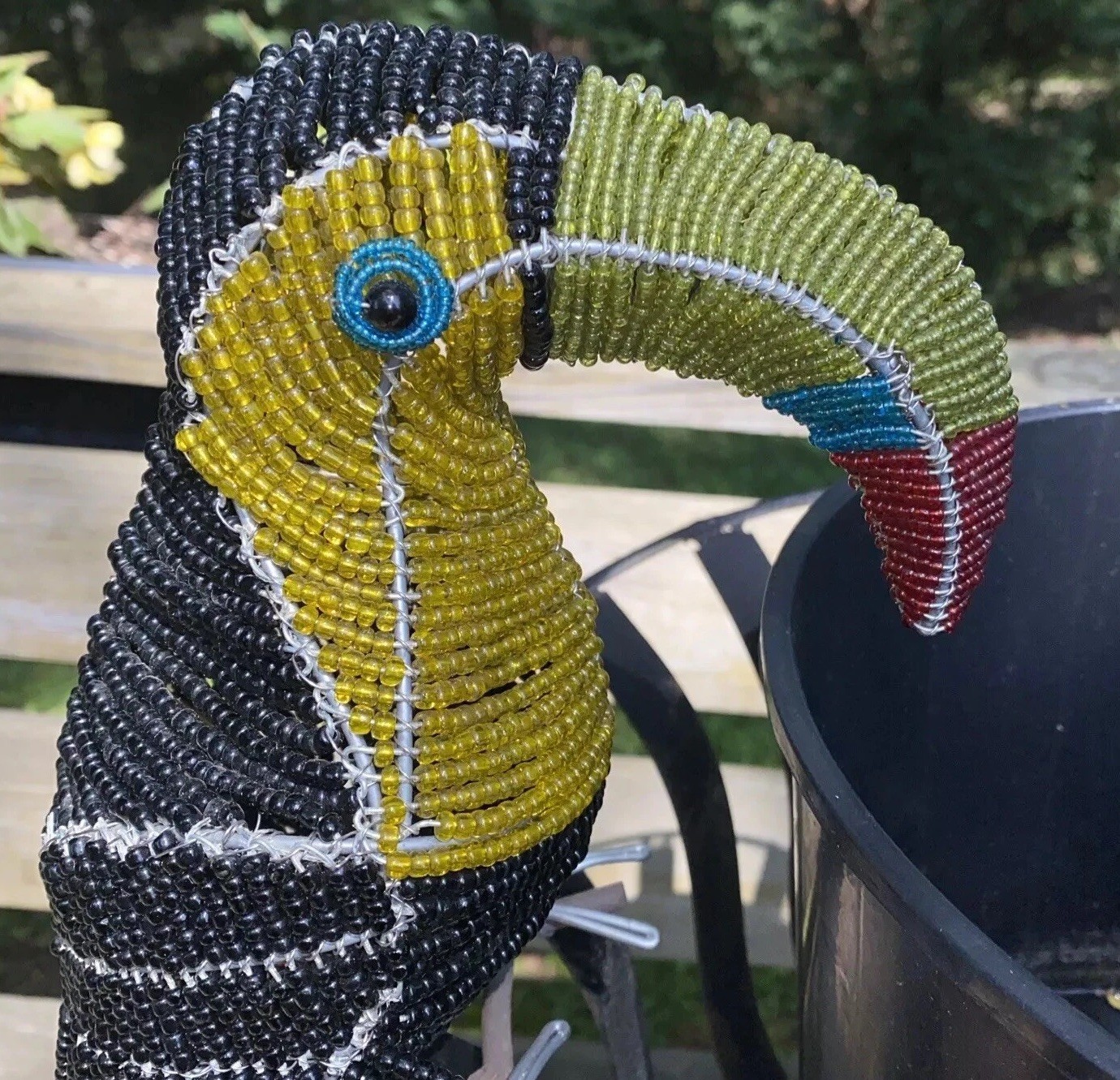 TUCAN bird made from glass beads LIFE SIZED tropical artisan crafted