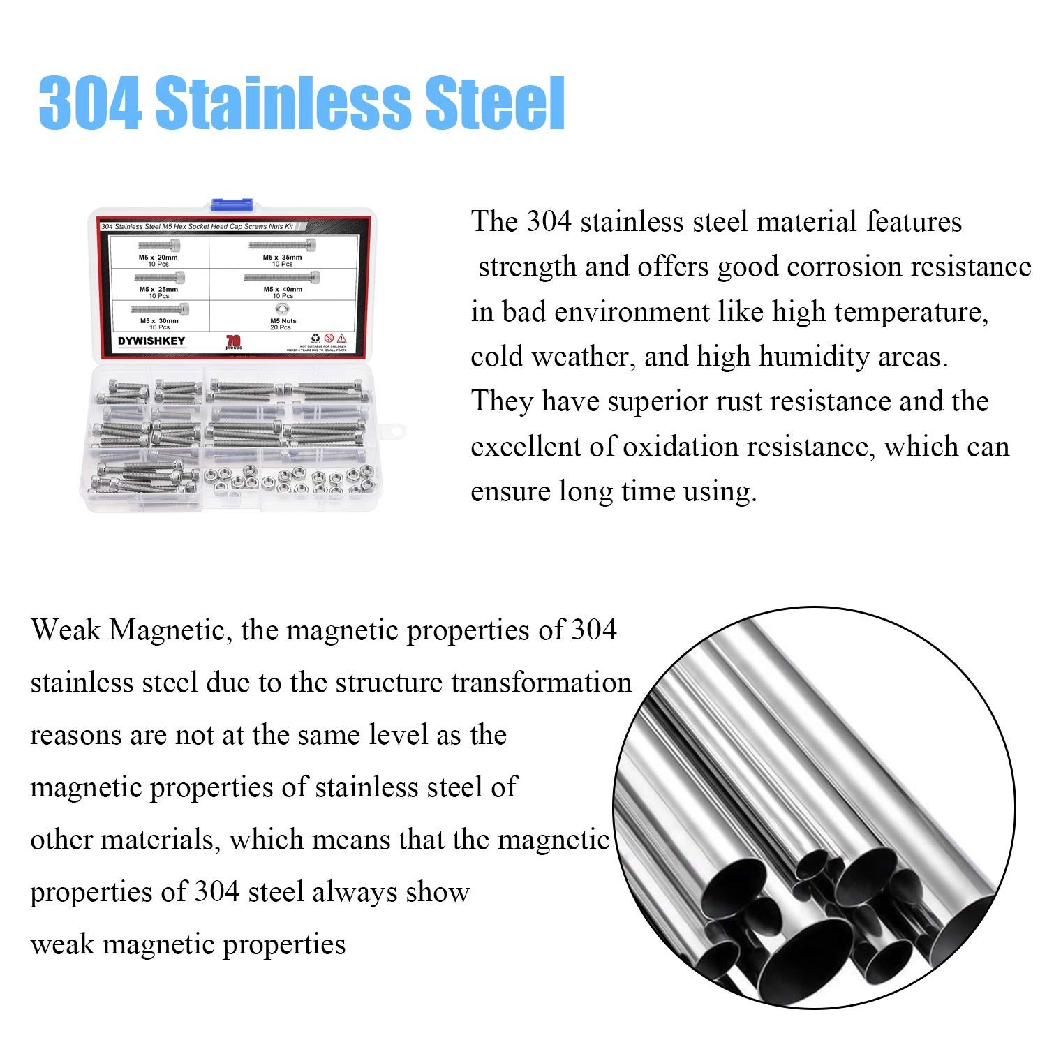 DYWISHKEY 70 Pieces M5 x 20mm/25mm/30mm/35mm/40mm Stainless Steel 304 Hex Soc…
