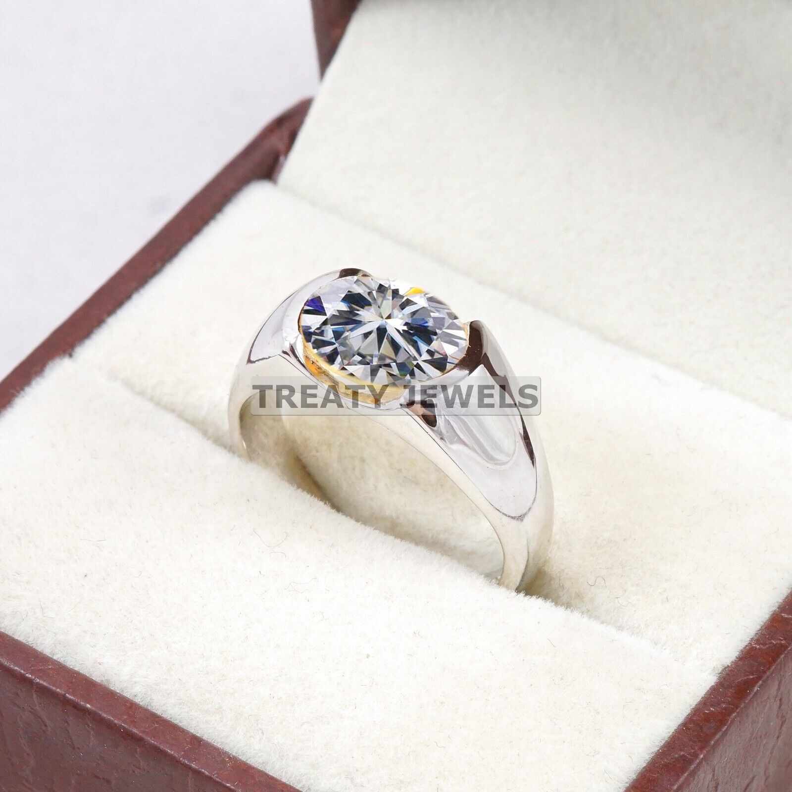 Moissanite Oval Cut Gemstone With Solid 14K White Gold Ring For Men’s #B306 #