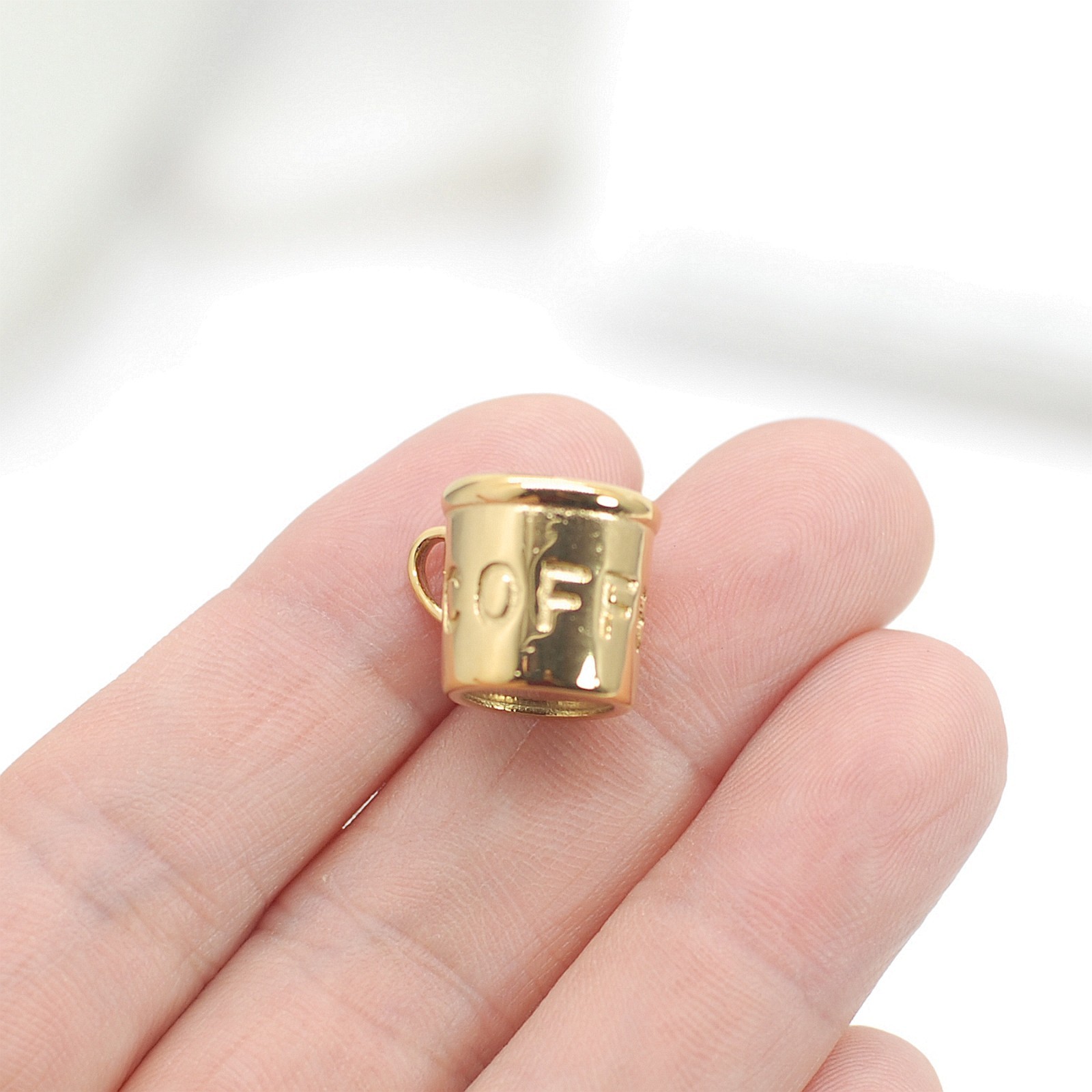 1PC Waterproof 18K Gold Stainless Steel 3D Coffee Cup Charm Pendant GQZ537