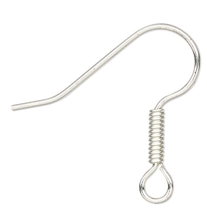Ear Wire, 50 SilverPlated Stainless Steel 21 Gauge 6x2mm Long Coil 19mm Fishhook