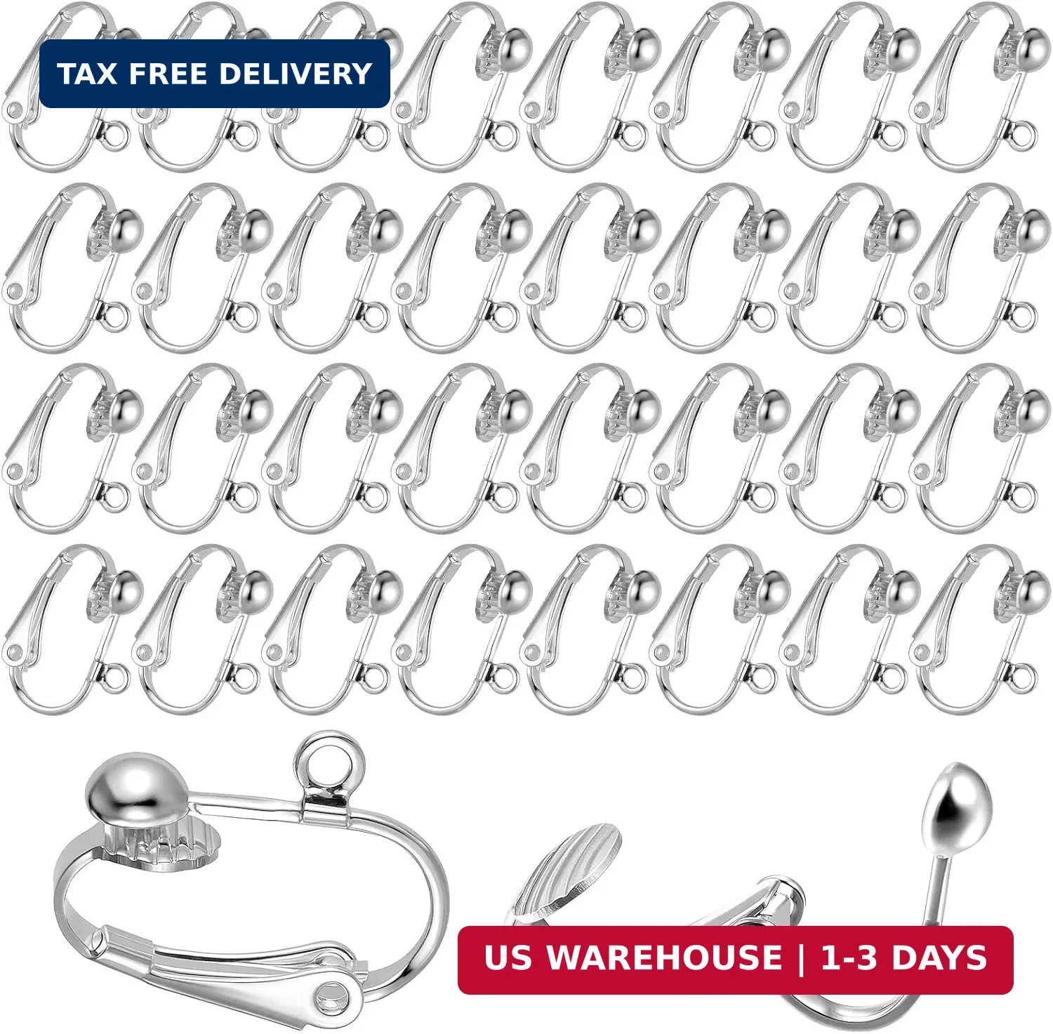 50Pcs Clip on Earring Converter Stainless Steel Clip-on Earrings Findings Silver
