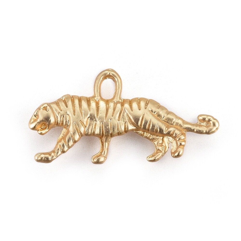 2 Tiger Charms 18K Gold Plated Animal Pendants 2 Sided Zoo Endangered 22mm