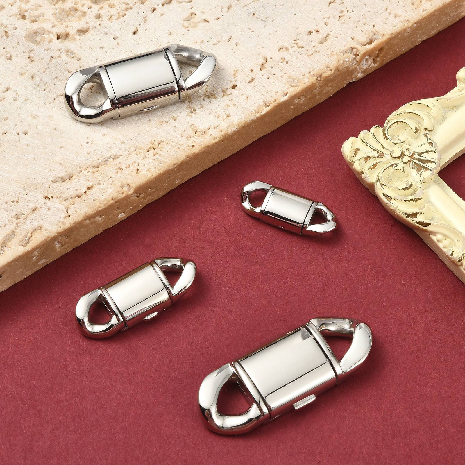 4pcs 316 Surgical Stainless Steel Clasps, Oval Silver Color Clasps for DIY