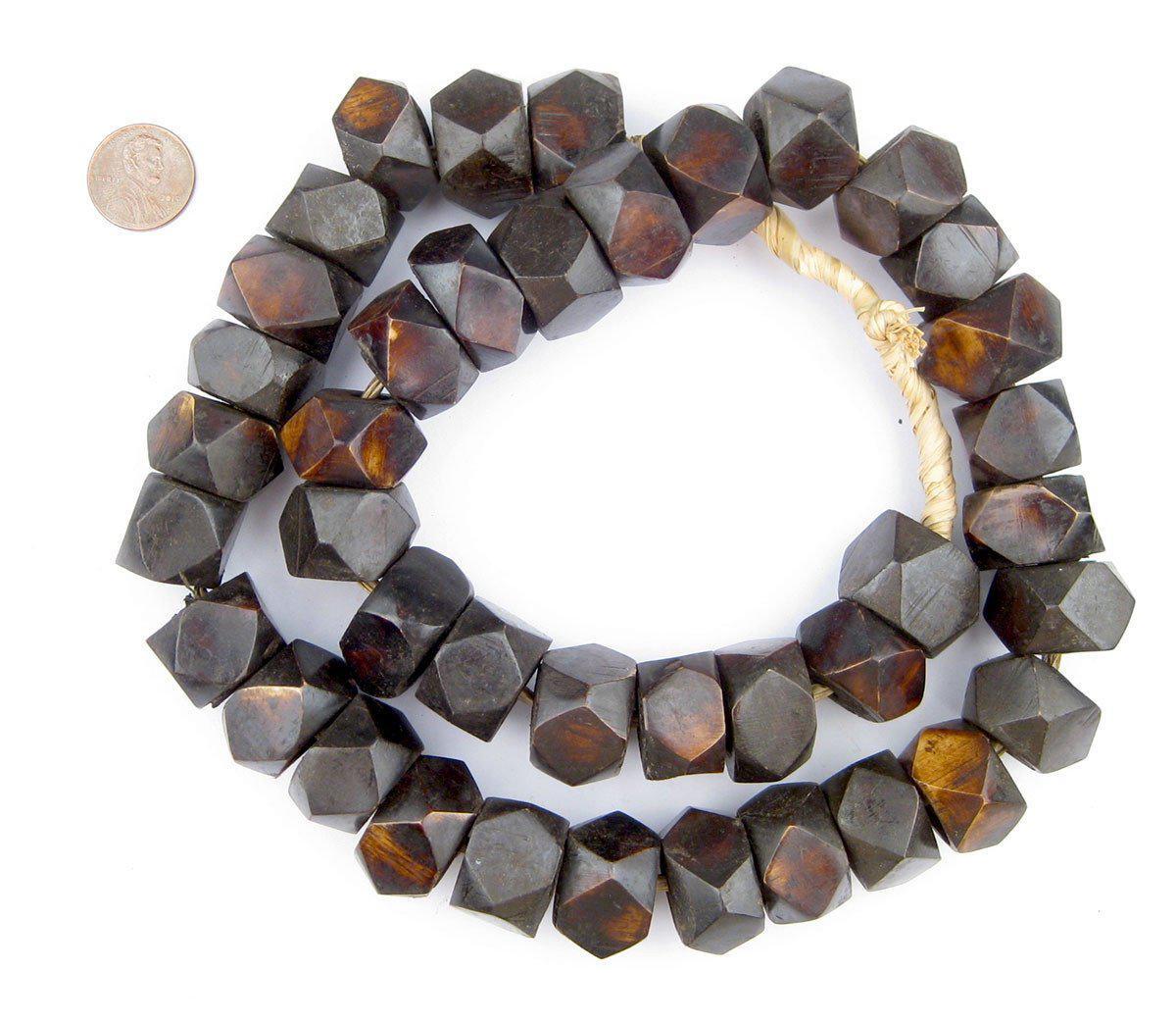 Dark Brown Kenya Bone Beads Faceted 21mm African Large Hole 26 Inch Strand