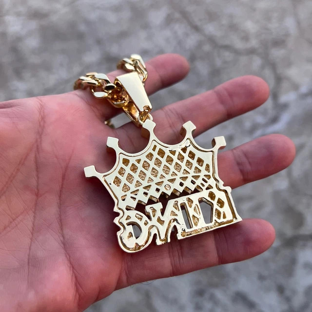 Men’s 925 Silver 14K Yellow Gold Plated Crown King Hip Hop Pendant