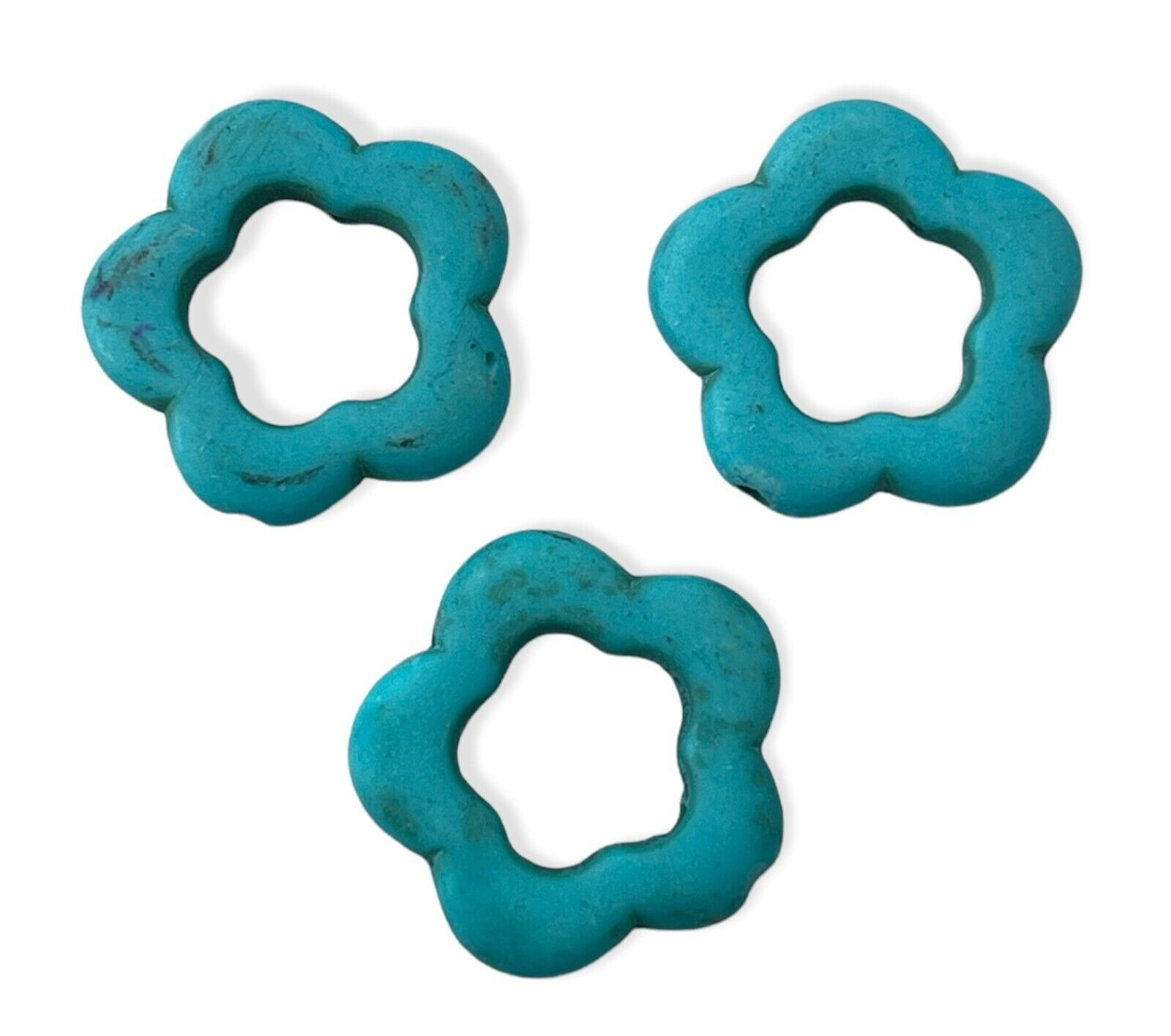 12 pcs Open Flower Frame Beads 19x18mm Howlite Turquoise Center Fits 8mm Bead