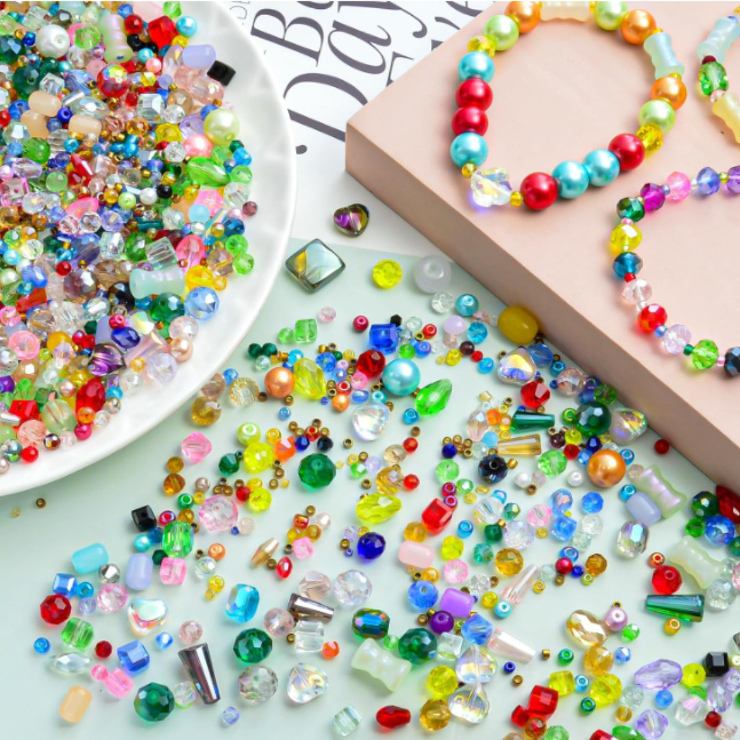 Half Pound Assorted Glass Beads 2-16mm Mixed Crystal Beads fr DIY Jewelry Making