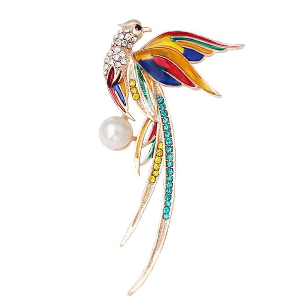 Crystal Colorful Phoenix Brooch Cute Rhinestone Animal Peacock Lapel Pin Chinese