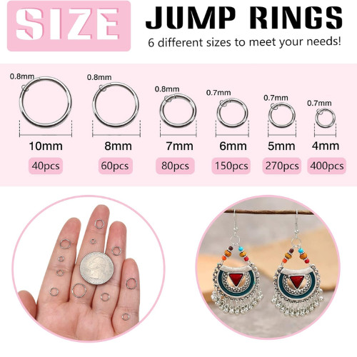 1000Pcs Jump Rings for Jewelry Making Stainless Steel Open Jump Rings Connectors