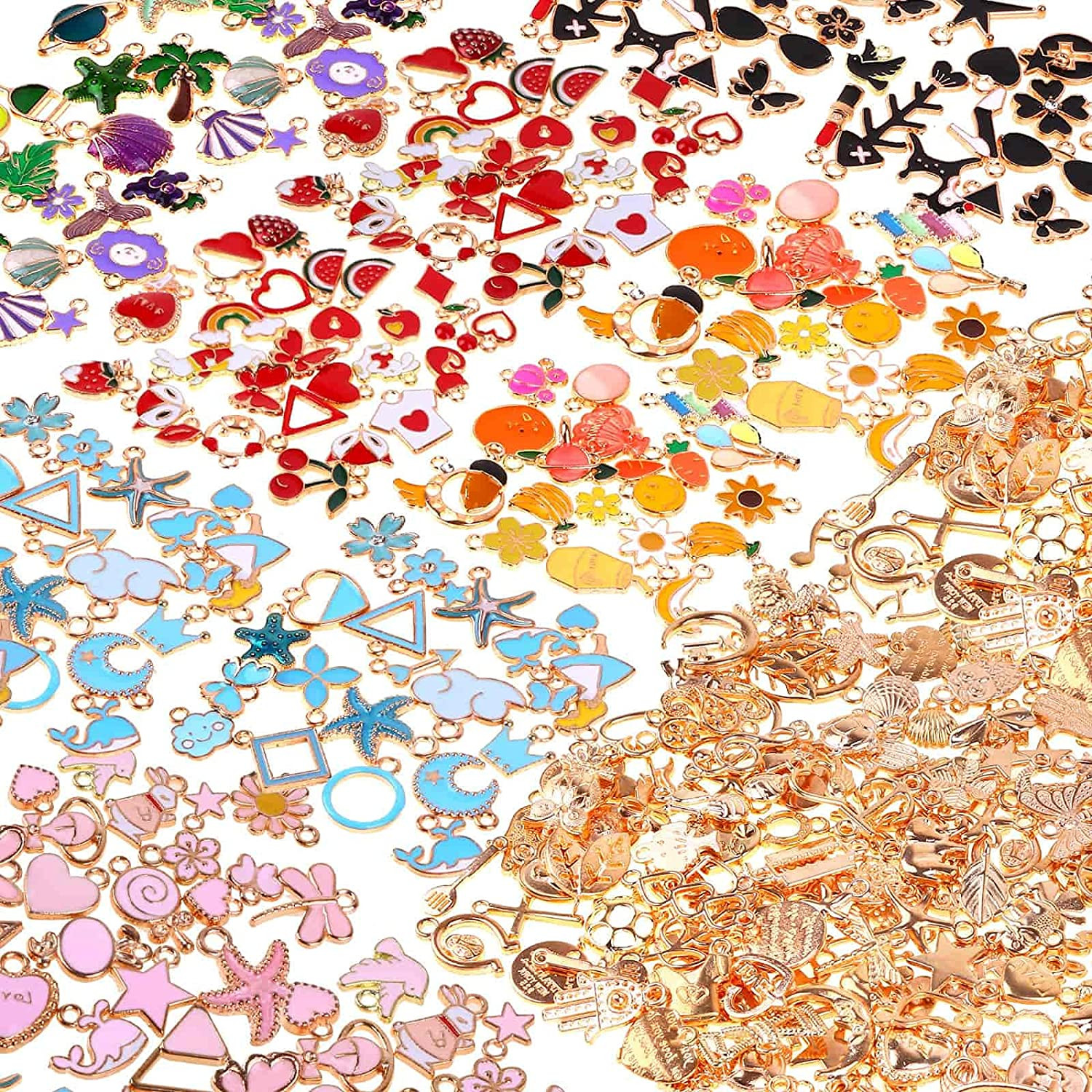 300Pcs Charms for Jewelry Making, Wholesale Bulk Assorted Gold-Plated Enamel Ear