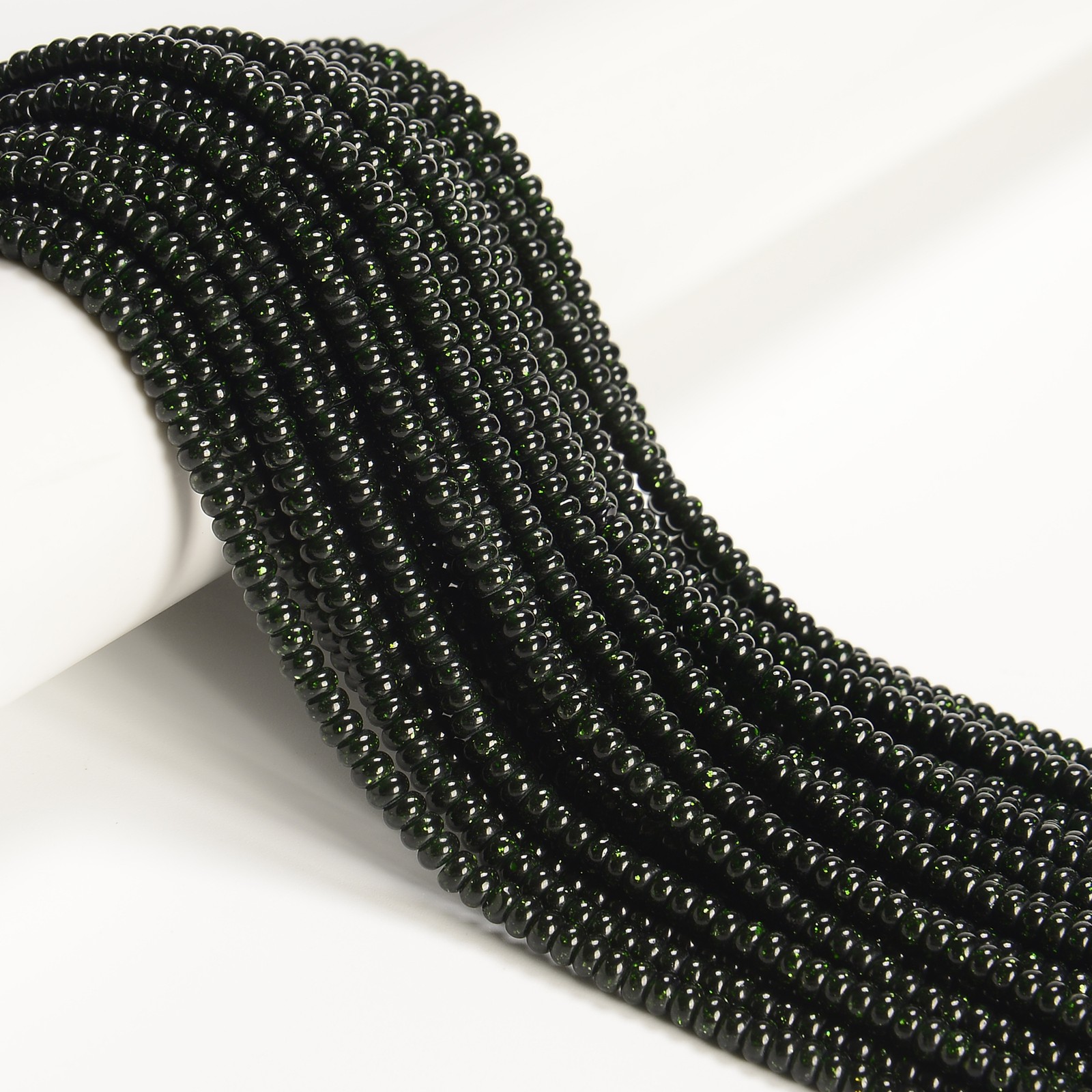 Green Sand Goldstone Smooth Rondelle Beads Size 2x4mm 15” Strand