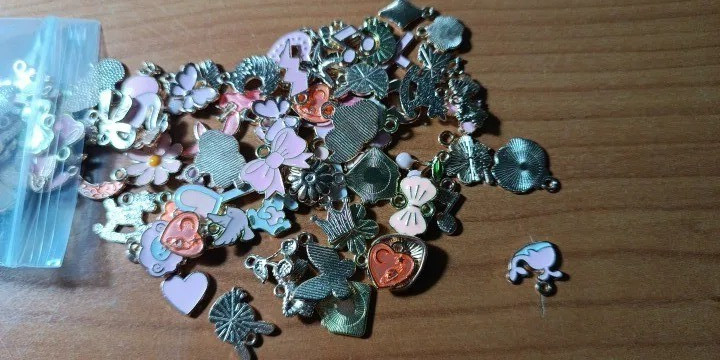 50PCS Girl Pink Drip Oil Charms Mixed Animal Heart Flower Moon DIY Jewelry