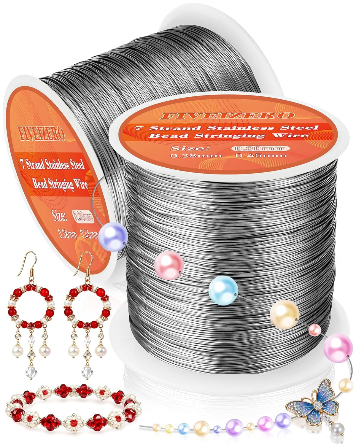 0.3Mm 7 Strand Stainless Steel Beading Wire, 656 Ft 2 Rolls Jewelry