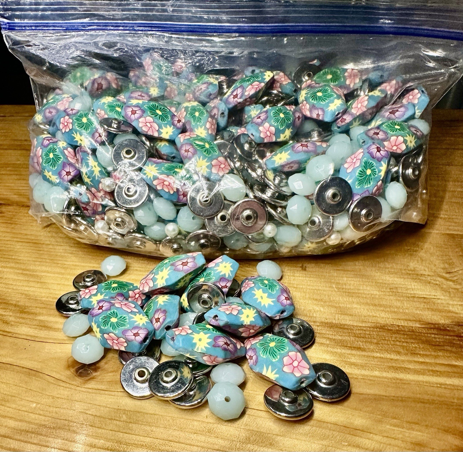 Half Gallon Lot Of Fimo clay Floral Beads And Spacers Over 200 Beads