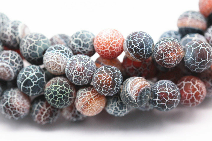 Black Red Fire Agate Cracked Matte Round Beads 4mm 6mm 8mm 10mm 12mm 15″ Strand