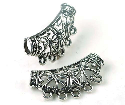 2 Pewter Flower Filigree Pendant Connector for Jewelry Making necklace 5 – hole