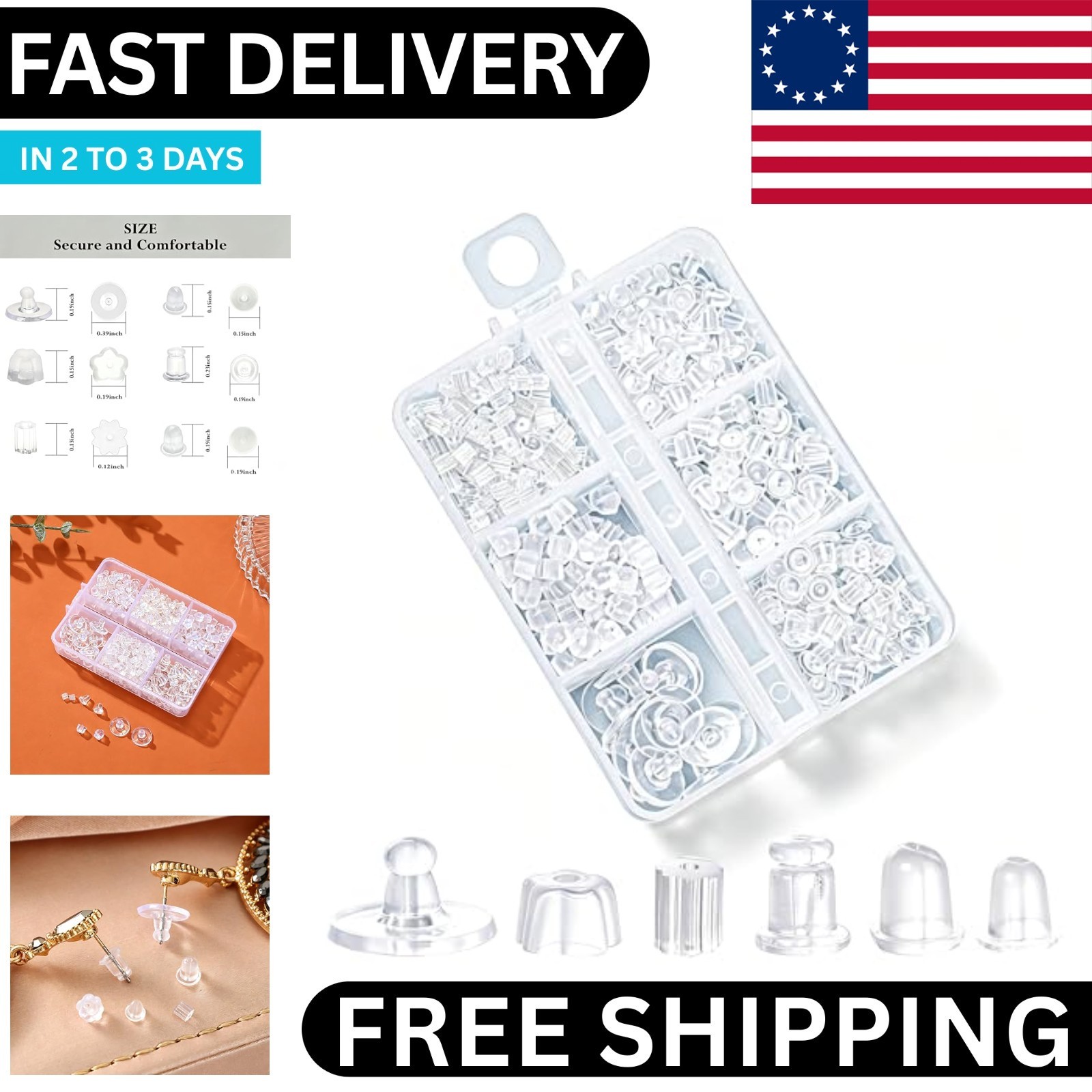 6 Styles Silicone Earring Backs for Studs, 600 Pcs Clear Soft Earring Backings H