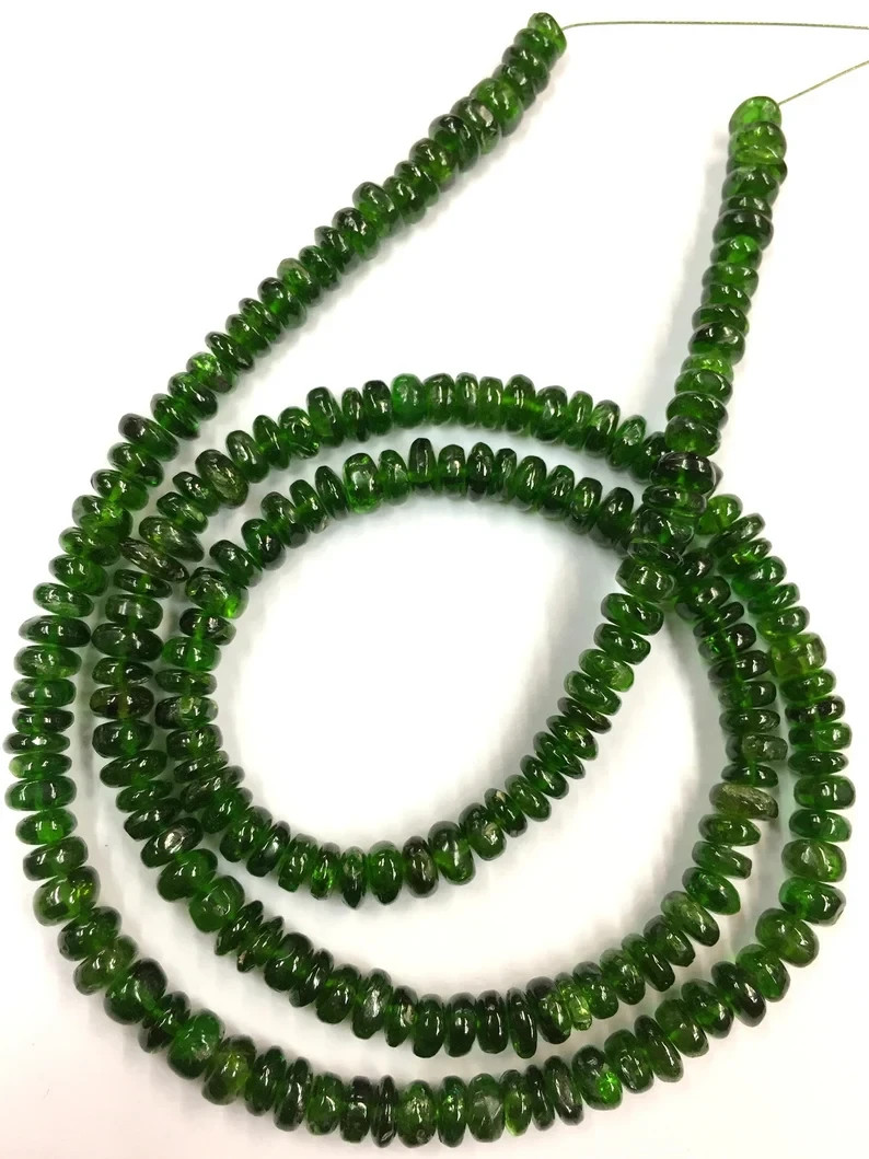 Amazing-Natural Chrome Diopside Smooth Beads Strand Rondelle Gemstone Beads.