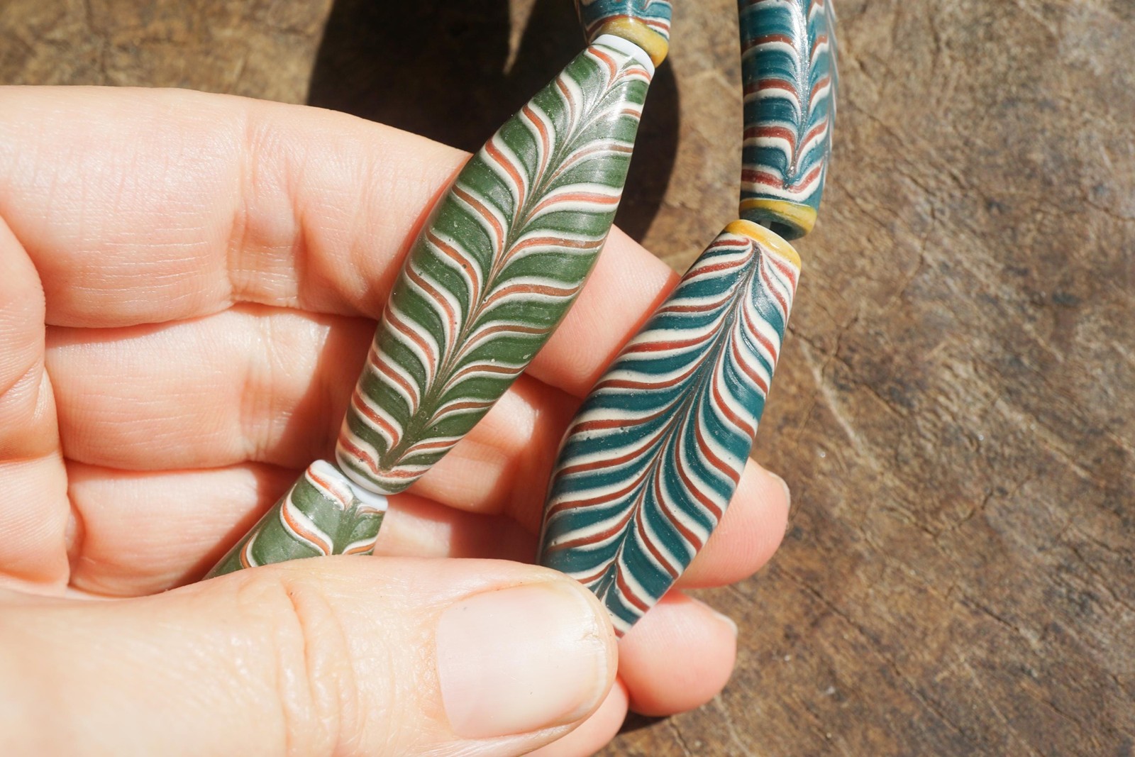 Artisan Made Java Glass Beads: Large Painted Feather Design (16x46mm), 2924D518