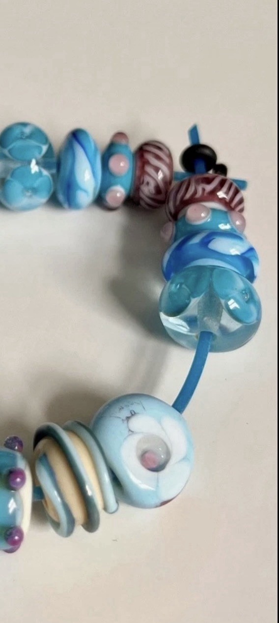 21-Piece Set of Handcrafted Lampwork Glass Rondelle Beads in Blue/Purple