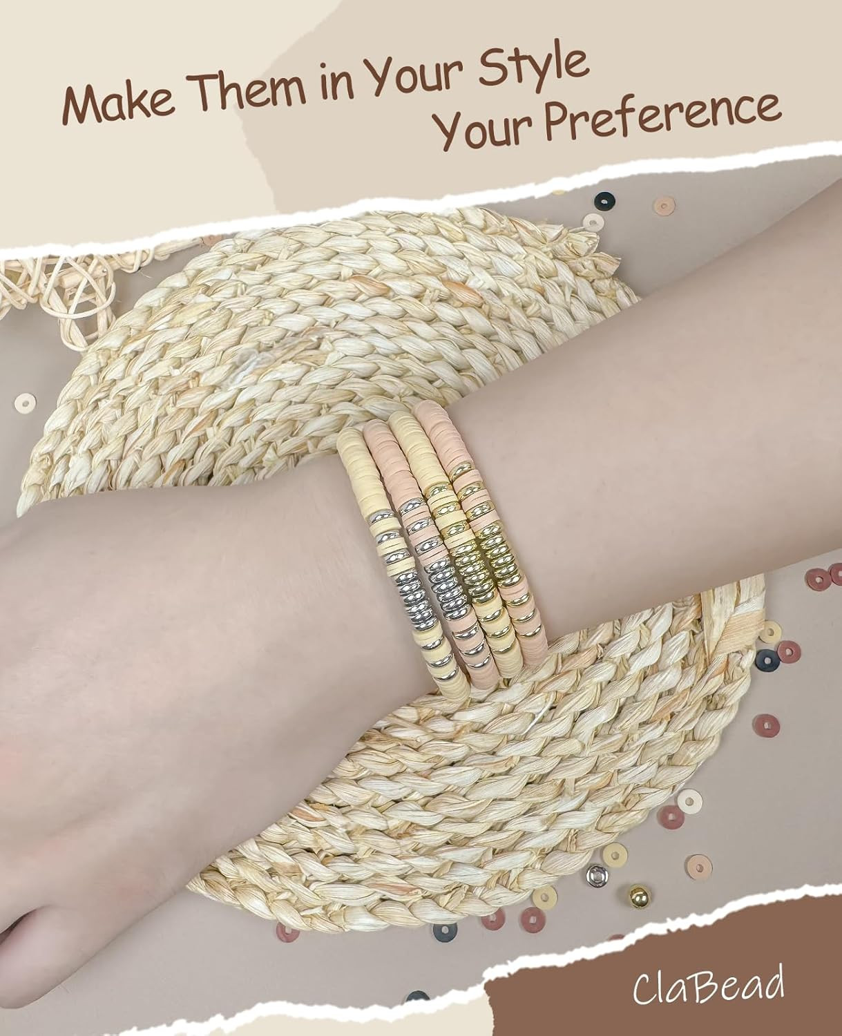 3200-Piece Earth Tone Bracelet Making Kit with Clay and Metallic Beads