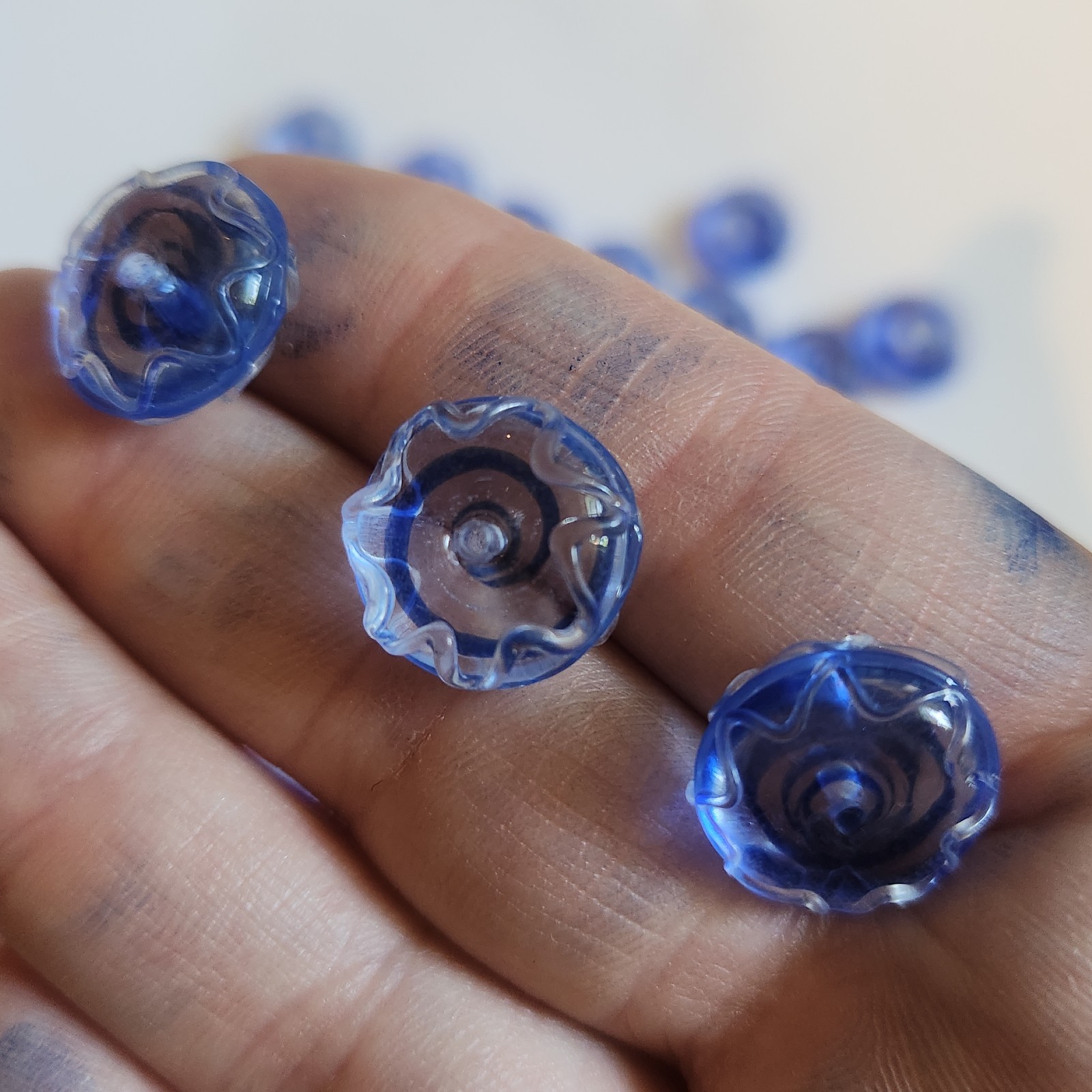 Fire Mountain Gems Handmade Lampwork Glass Round Beads 15mm Blue/Clear