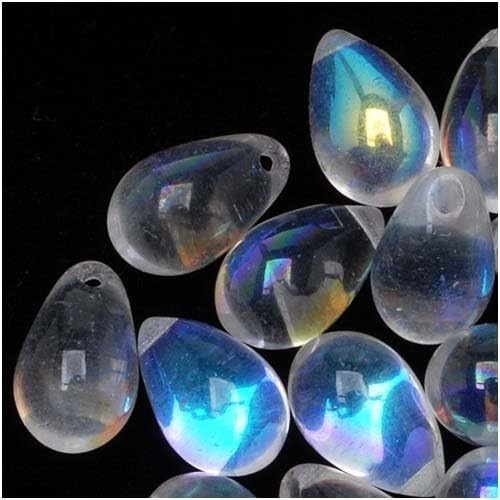 Jablonex Czech Glass Teardrop Beads 9mm Crystal Clear AB (50 Pack)