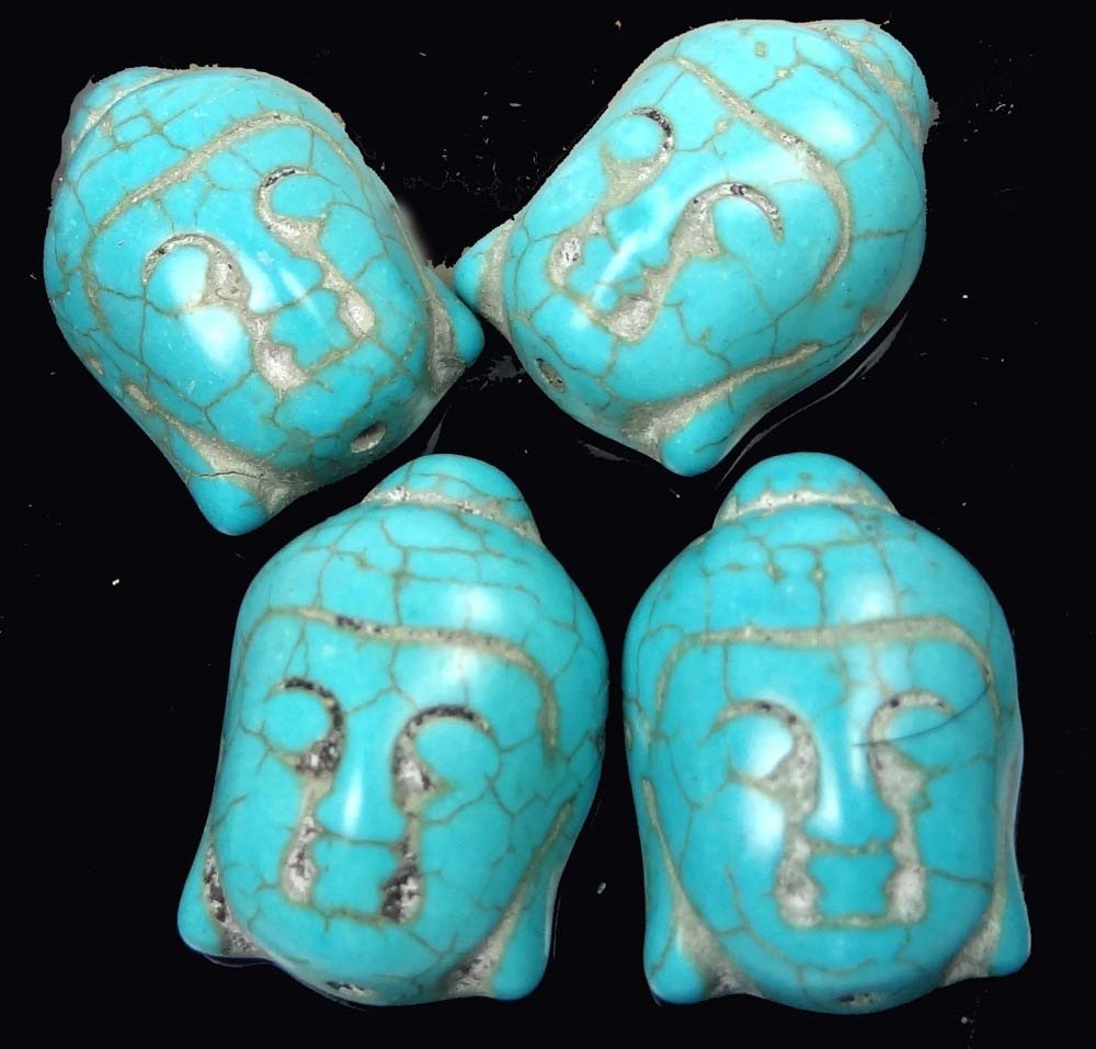 4 Kwan-Yin Buddha Blue Turquoise Pendant Focal Beads Guan Yin Goddess 30x20mm