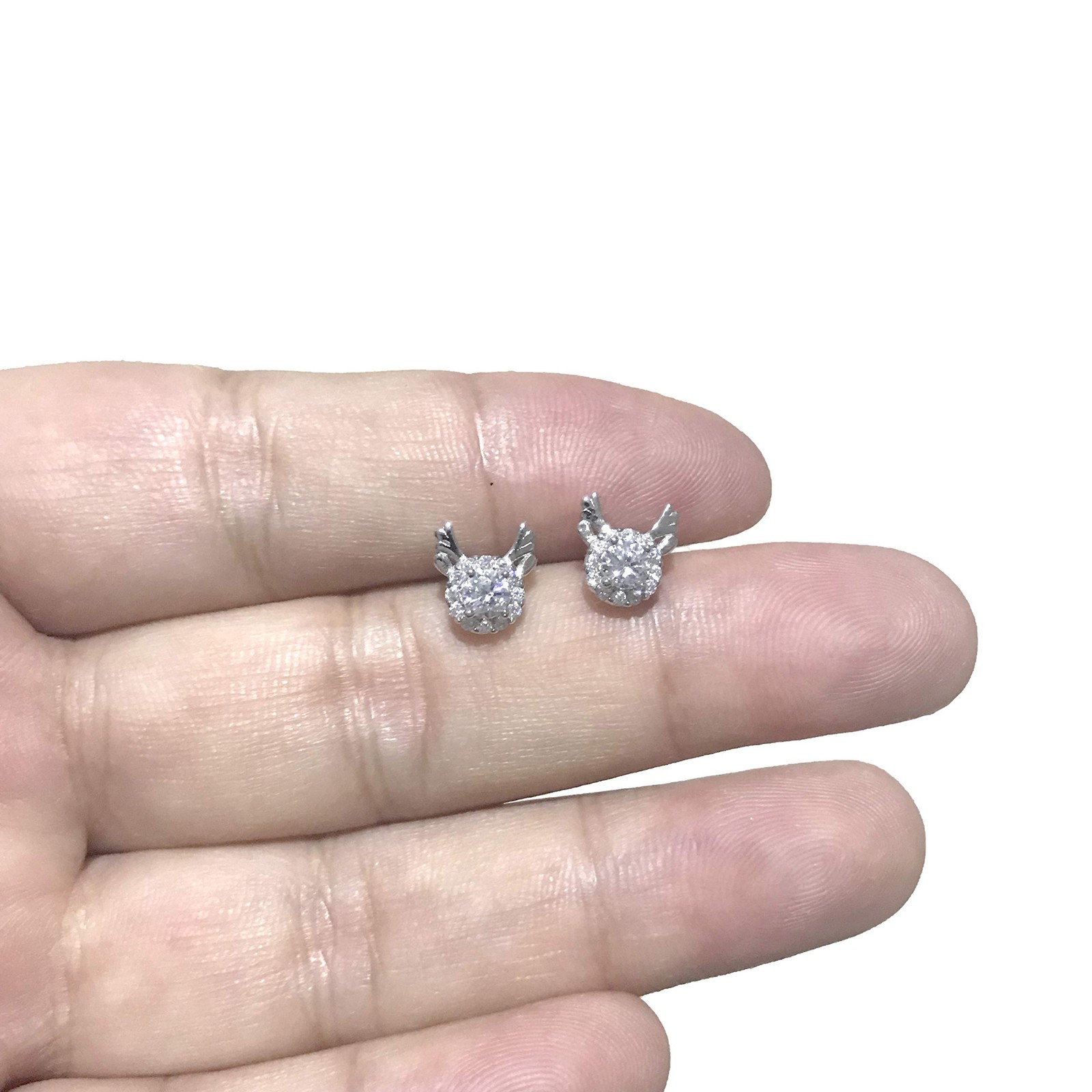 Platinum Gold-Plated S999 Sterling Silver Halo CZ Cute Antler Stud Earring for W