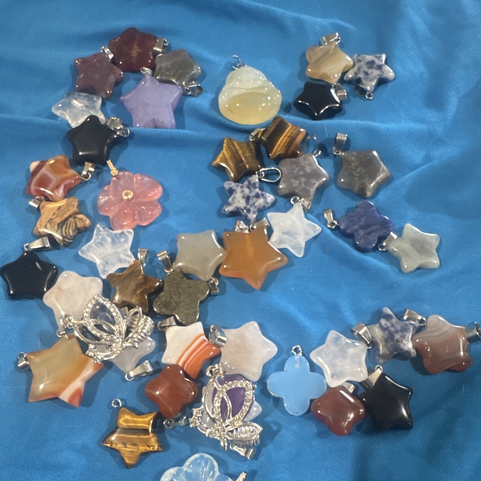 Multicolor Stone Star & Flower Pendant Charms w/ Bails Lot for Jewelry Making