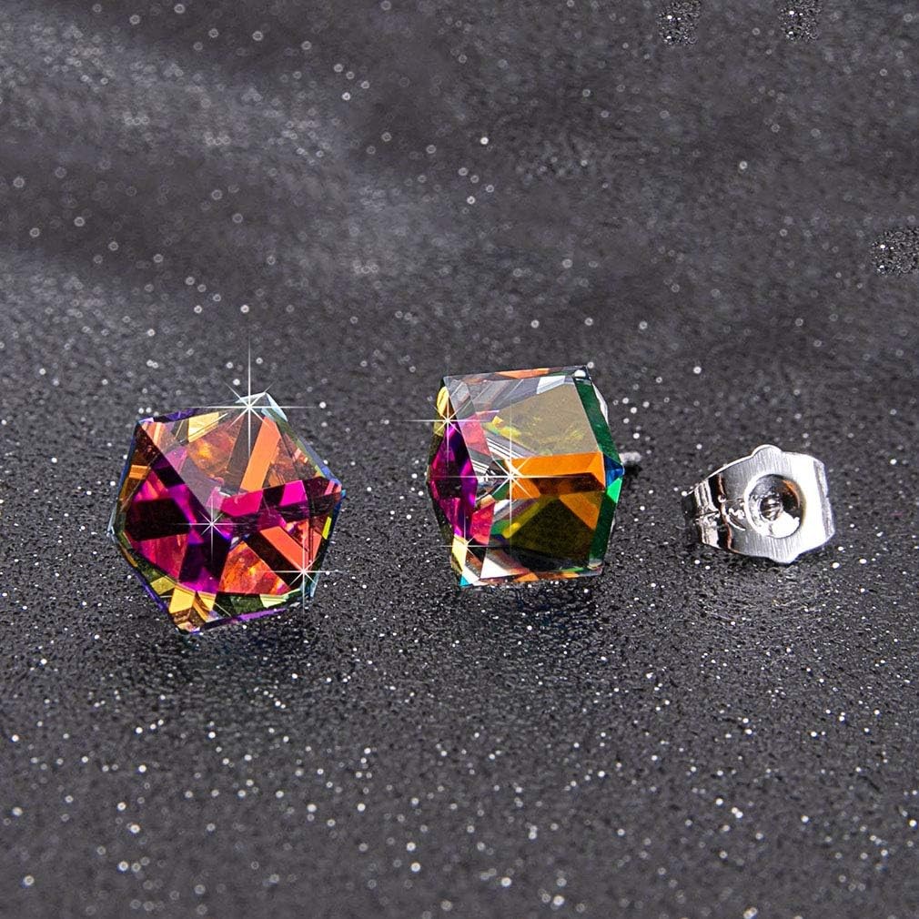 Cube Austrian Crystal Drop Stud Earrings for Women Fashion S925 Sterling Si – 05