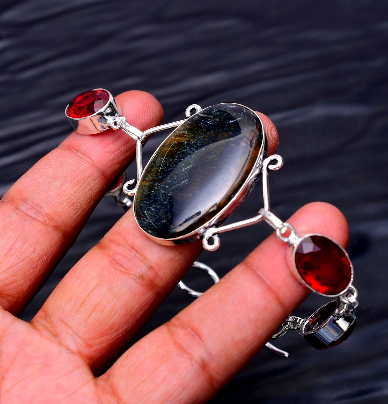 Iron Tiger Eye Gemstone 925 Sterling Silver Handmade Jewelry Bracelet