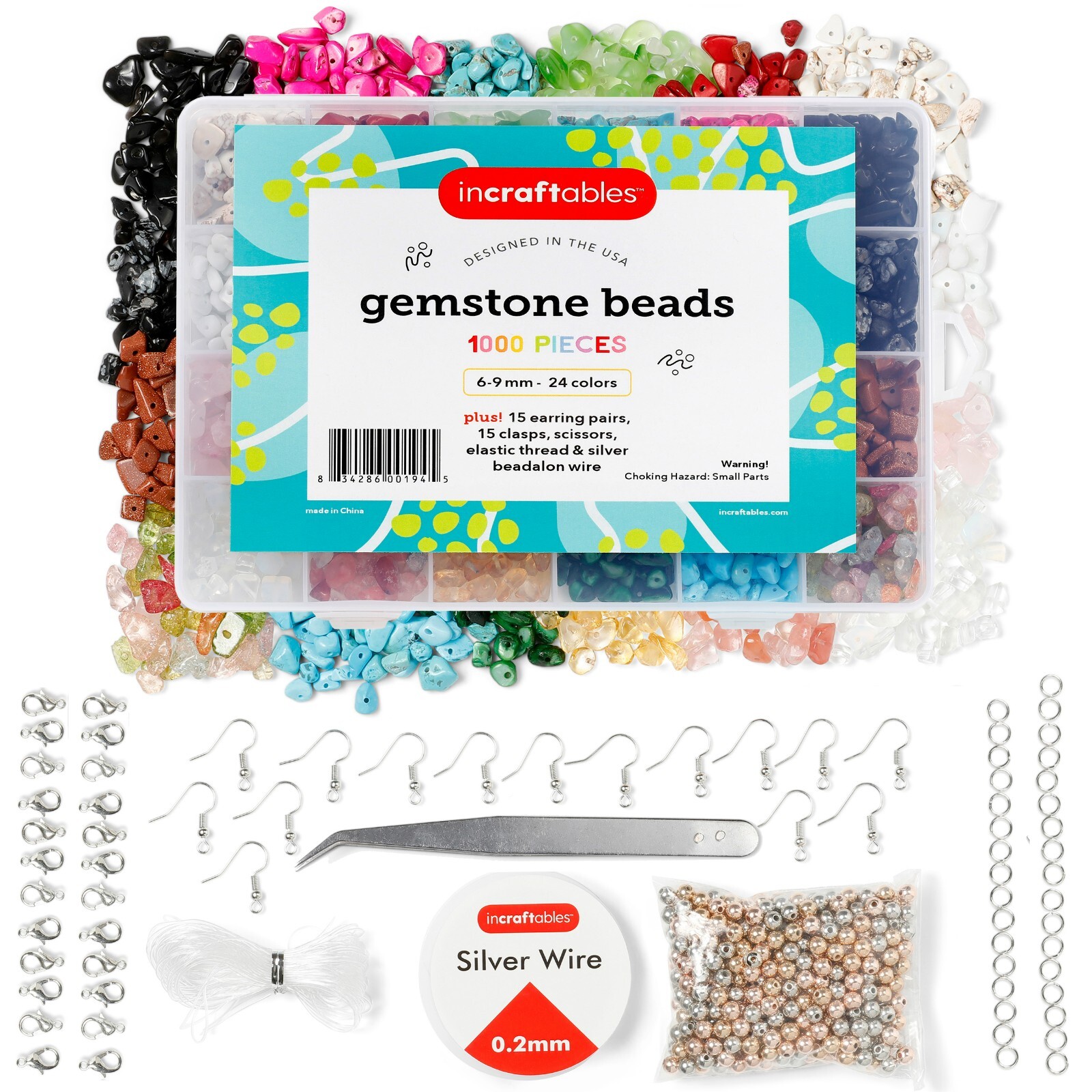 Incraftables 1000pcs Crystal Gemstone Chip Beads (24 Colors Natural Stone)