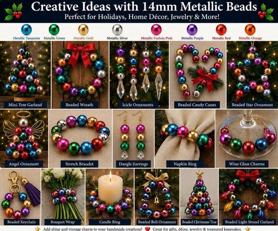 100 pcs Assorted Metallic Large Plastic Pearls 14mm Round Christmas Craft Beads