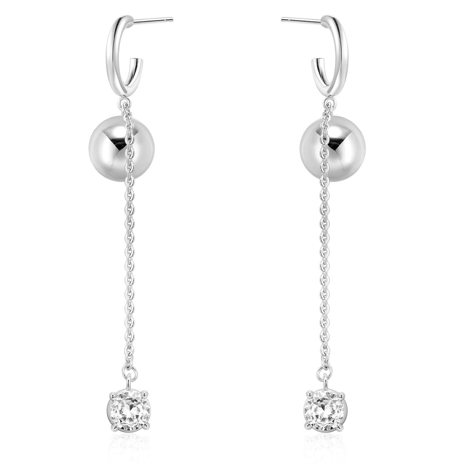 Silver Ball Drop Dangle Earrings for Women S925 Sterling Silver Post | Trendy Si