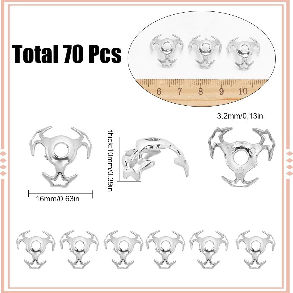 1 Box 70Pcs 16Mm Star Spacer Bead Caps Silver Bead End Cap Bulk Acrylic Hollow S