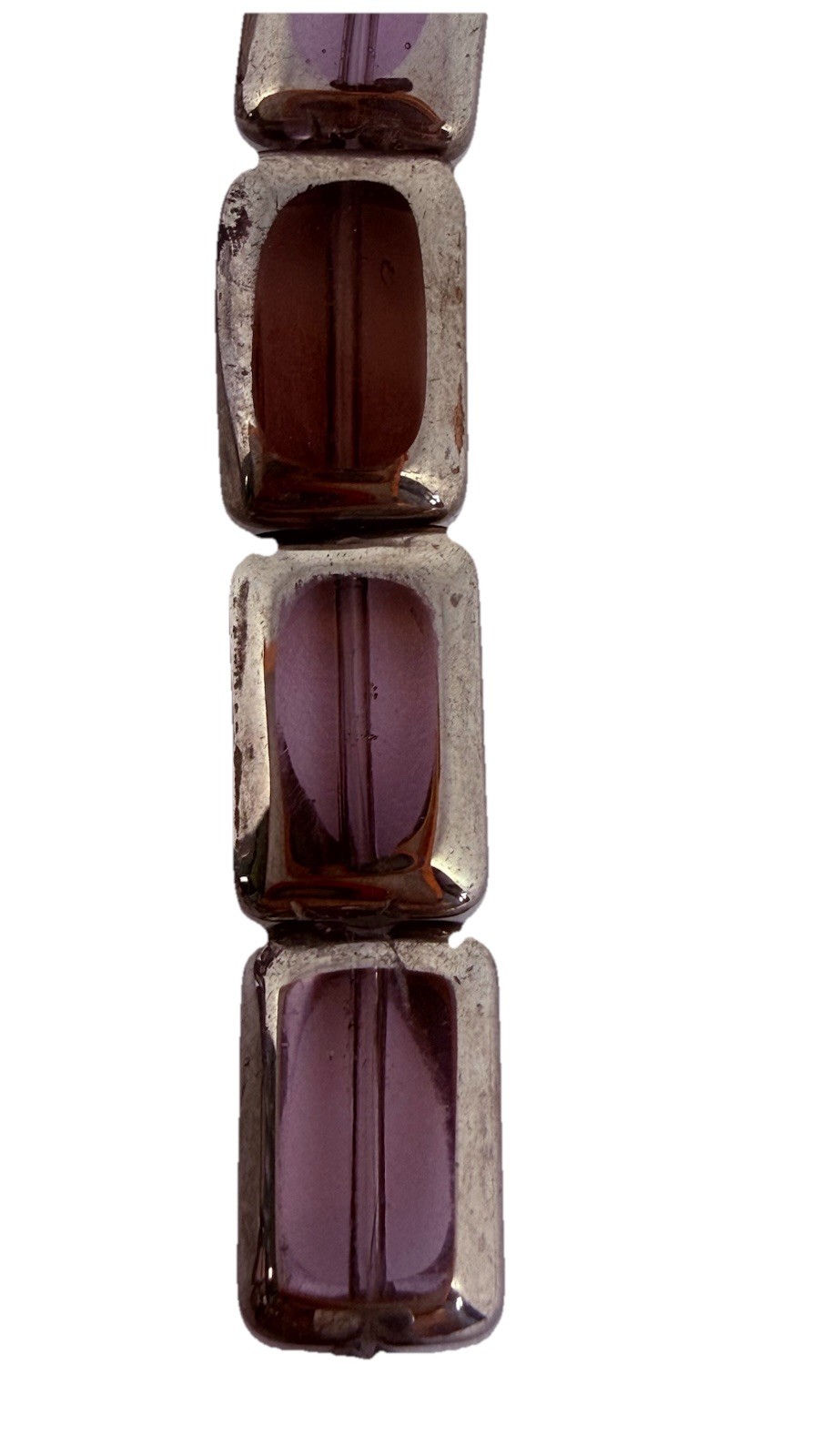 Czech Glass Lavender Silver Trim Flat Rectangle Beads 11mm Qty:14