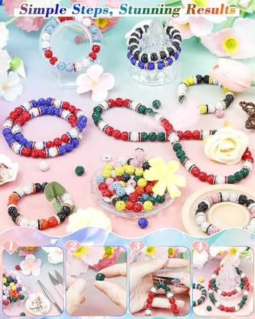 180PCS 10mm Rhinestone Beads for Jewelry Making | Baseball Red, Yellow, Blue