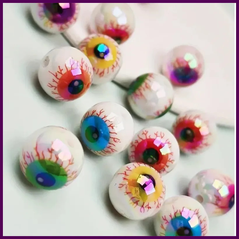 16MM 10pcs Spooky Eyeball Beads Acrylic Spacer Beads Colorful Eye Loose Beads