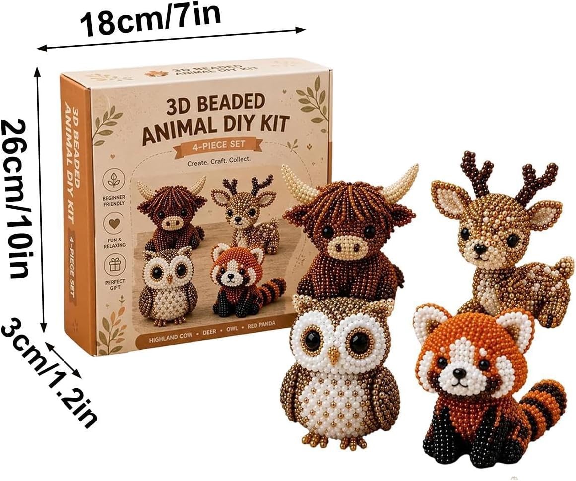 3D Beaded Animal/Bird DIY Kit, Handmade Beadwork Art Craft Set with Instructions