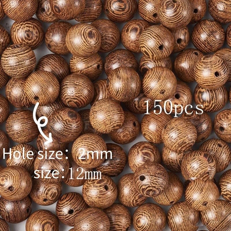 DAHI 150PCS 12mm Dark Brown Wooden Beads Undyed Natural Small, 12mm/150pcs