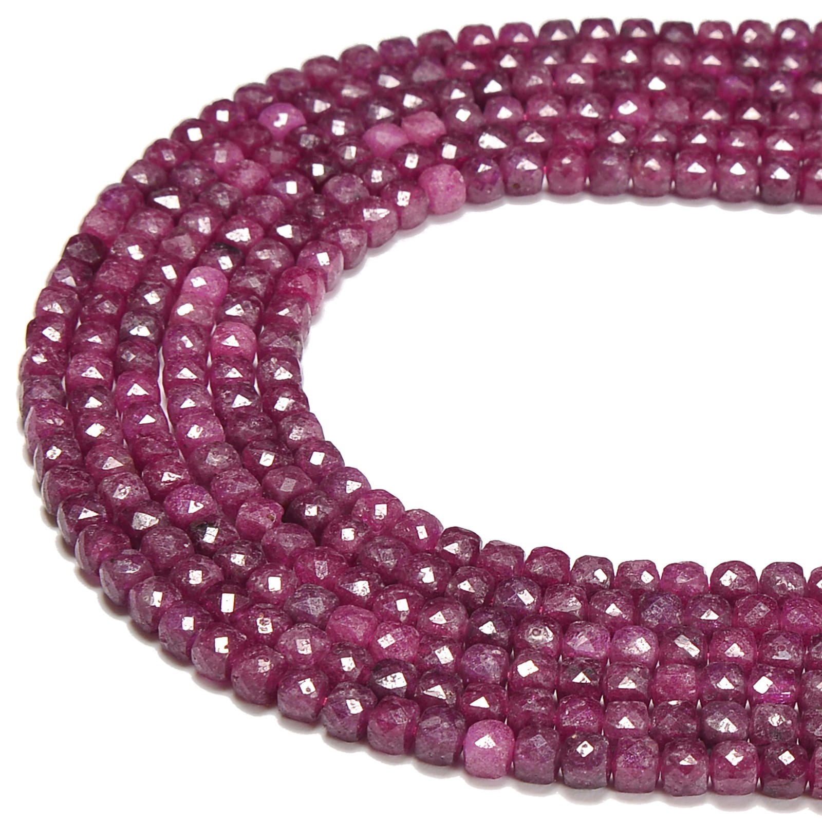 Natural Ruby Faceted Square Cube Dice Beads Size 4mm 15.5″ Strand