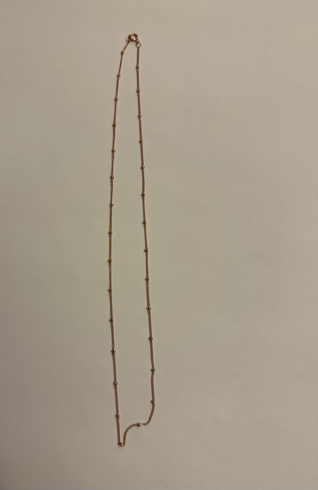 Rose gold 14kt gold filled 1mm satellite curb chain with spring ring 18″