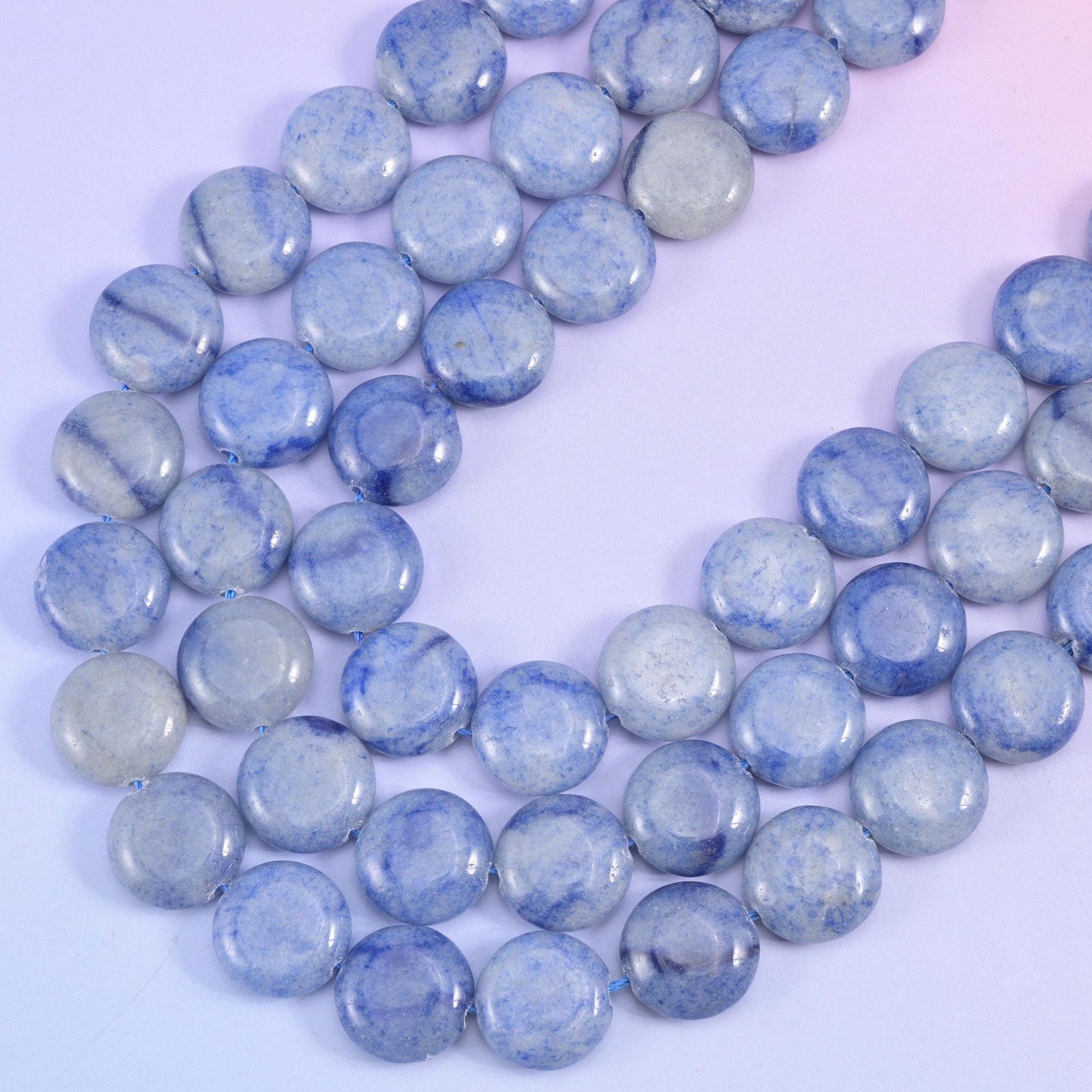 Blue Aventurine Smooth Coin Beads Size 15mm Jewelry Making 15 Inch Strand